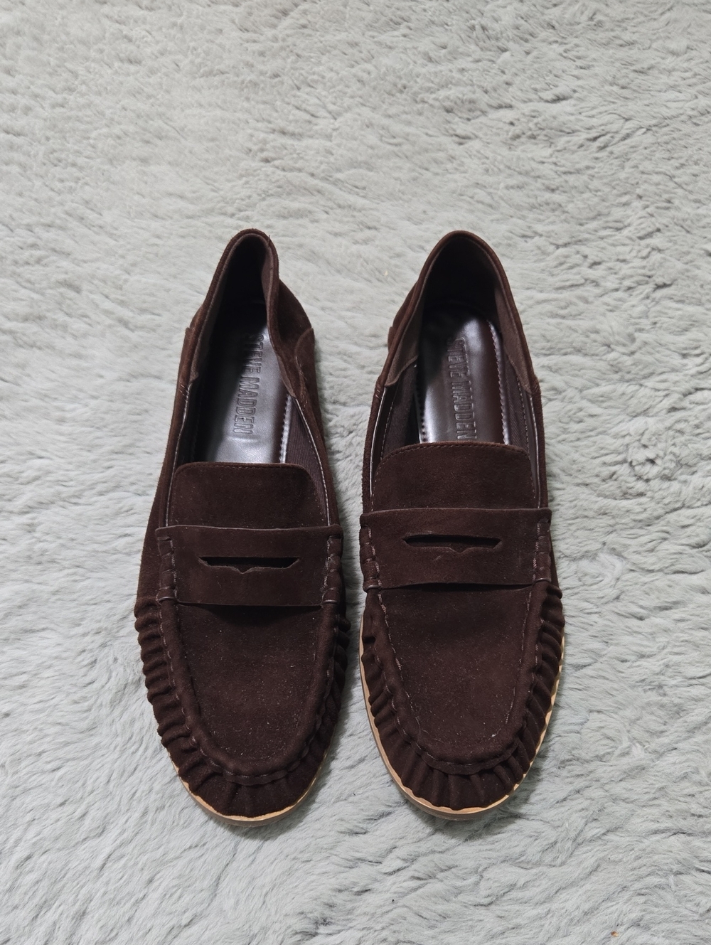 Steve Madden chocolate brown velvety Stewart ruched loafers size 8